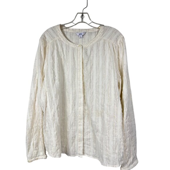 Croft & Barrow Womens XL White Gold Striped Textured Button-Front Blouse - Picture 11 of 16